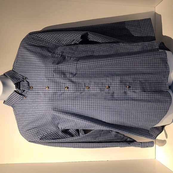 Arrow men's long sleeve button-down shirt large blue/white plaid check - Picture 11 of 11